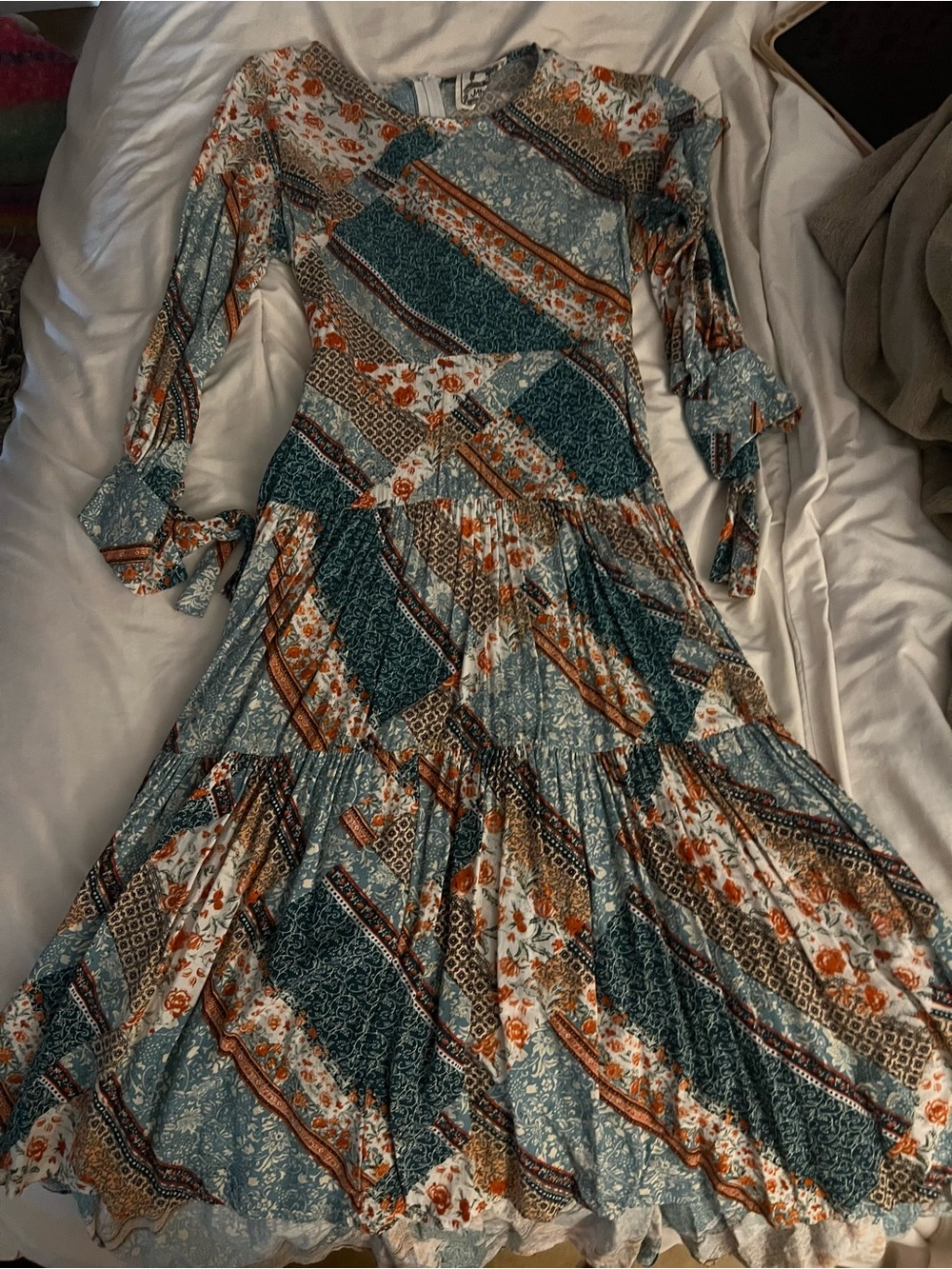 Jaase Boho Patchwork Maxi Dress - Teal & Rust